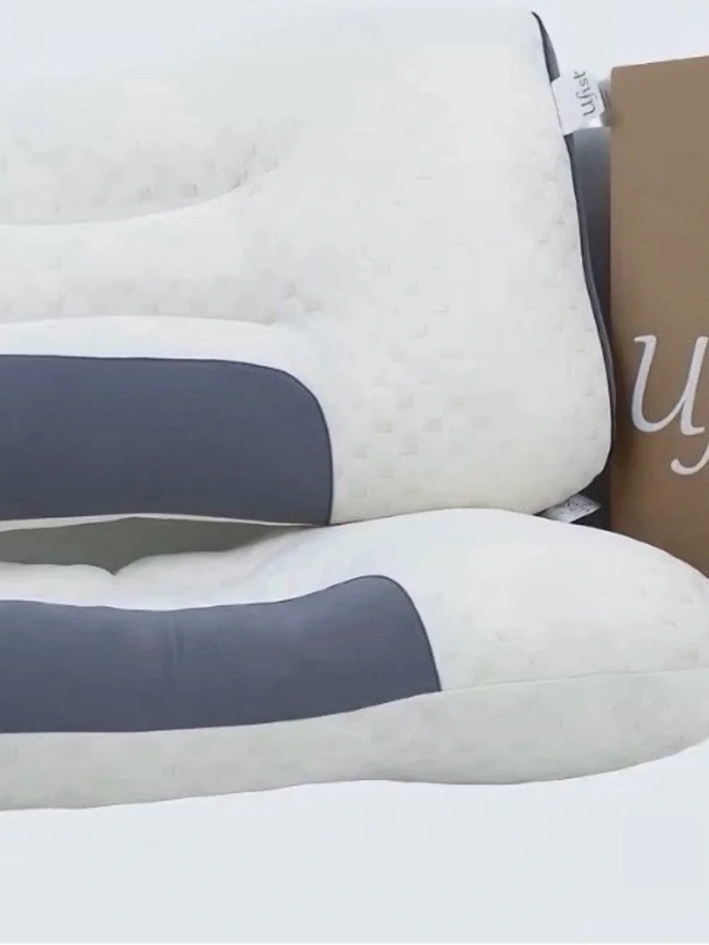Ergonomic Contour Pillow in White and Gray - Supportive Home Bedding